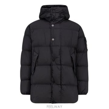26 FW 스톤 아일랜드 로고 패치 후드 다운 코트 블랙 K2S154100012S0A23