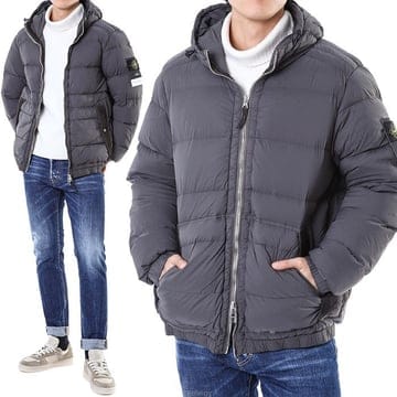 (당일발송)스톤아일랜드 덕다운 지퍼포켓 후드 패딩 차콜그레이