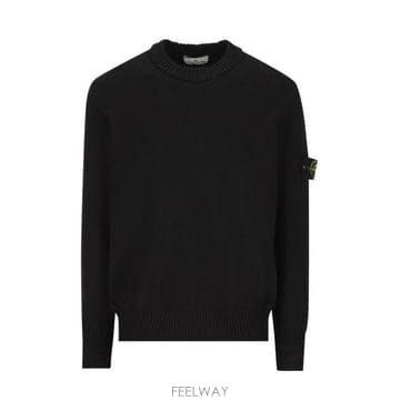 26 FW 스톤 아일랜드 로고 패치 크루넥 코튼 스웨터 블랙 8115506A2