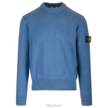 26 FW 스톤 아일랜드 로고 패치 크루넥 코튼 스웨터 블루 8115506A2