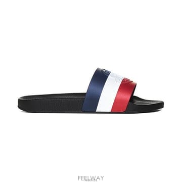 몽클레르 스트라이프 슬라이드 블랙