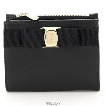 26 FW 페라가모 바라 다크톤 카프 보우 컴팩트 지갑 22E0090734500