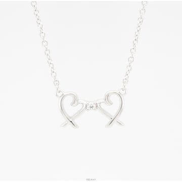 티파니 팔로마 피카소 더블러빙하트 1P 천연다이아몬드 실버 펜던트 목걸이 1.4g
