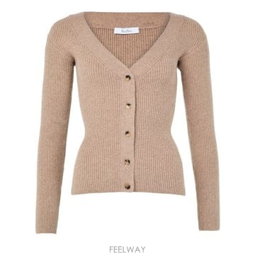 26 FW 막스마라 브이넥 버튼업 리브드 울 캐시미어 블랜드 가디건 베이지