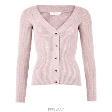 26 FW 막스마라 브이넥 버튼업 리브드 울 캐시미어 블랜드 가디건 로사 핑크