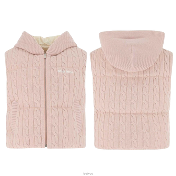 국내당일 미우미우 케이블 니트 후드 패딩 베스트 Miu Miu ML738 110K F00028 정품100