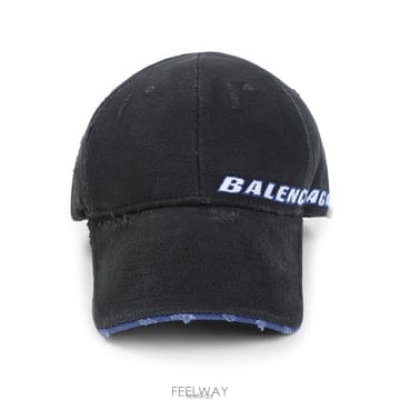 26 FW 발렌시아가 로고 엠브로이더드 코튼 베이스볼캡 블랙 854036410B2