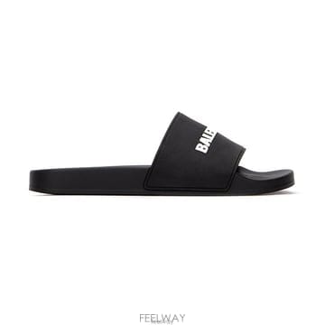 26 FW 발렌시아가 로고 프린트 풀 러버 슬라이드 블랙 565826W1S80