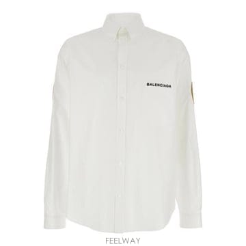 26 FW 발렌시아가 로고 엠브로이더드 롱슬리브 코튼 셔츠 화이트 830979TRM28