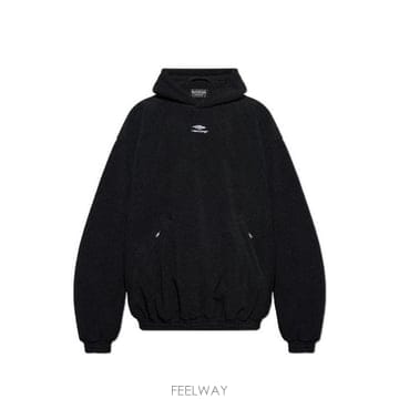 발렌시아가 스키 스포츠 아이콘 플리스 후드 티셔츠 블랙
