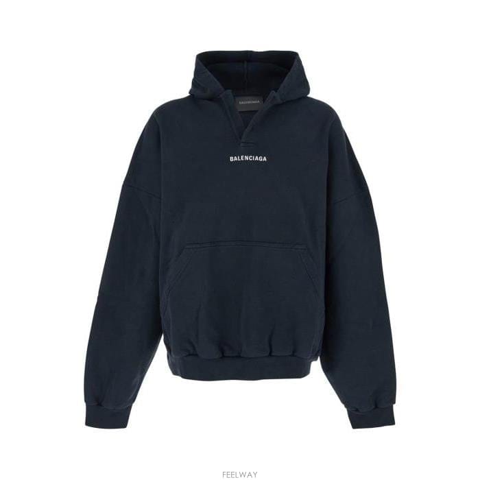 26 FW 발렌시아가 로고 프린트 폴로 후드 티셔츠 블랙 827939TTVJ2
