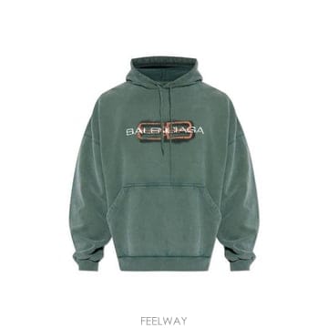26 FW 발렌시아가 로고 프린트 드로스트링 코튼 후드티 그린 850349TTVD7