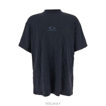 26 FW 발렌시아가 로고 엠브로이더드 오버사이즈 티셔츠 네이비 850345TTVH9