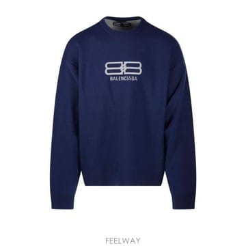 26 FW 발렌시아가 BB 로고 인타르시아 니트 스웨트셔츠 블루 850050T1760