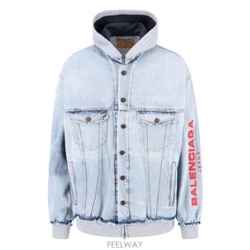26 FW 발렌시아가 엠브로이더드 후드 데님 자켓 블루 824304TSW82