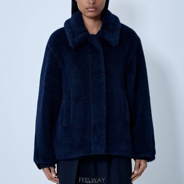 26 FW 막스마라 칼라 라펠 울 실크 블랜드 테디 코트 딥 네이비 2611081021600 005