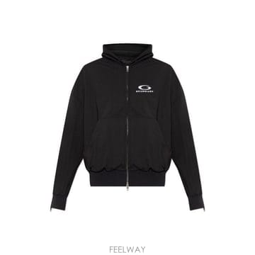 26 FW 발렌시아가 로고 엠브로이더드 롱슬리브 집업 자켓 블랙 837513TSVX2