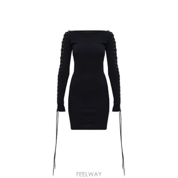 26 FW 발렌시아가 레이스업 롱슬리브 코튼 드레스 블랙 850248TQVE1