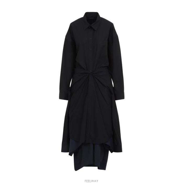 26 FW 발렌시아가 칼라드 개더드 롱 셔츠 블랙 817525TRM17