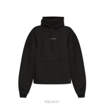발렌시아가 로고 엠벨리시드 후드 티셔츠 블랙