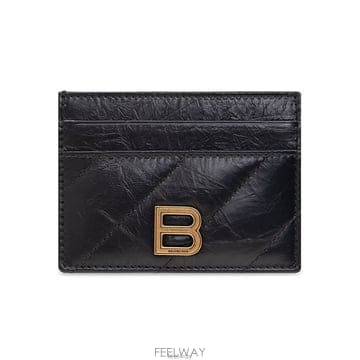 발렌시아가 로고 장식 퀼팅 카드홀더 블랙