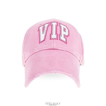 발렌시아가 VIP 팀 로고 디스트레스드 캡 핑크