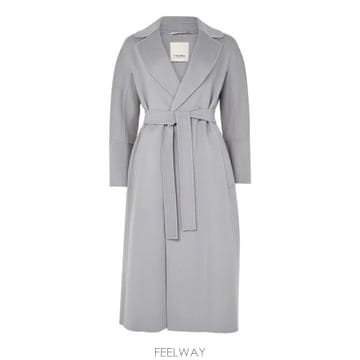 26 FW 에스막스마라 노치드 라펠 벨트 웨이스트 롱라이 버진 울 코트 더스티 그레이