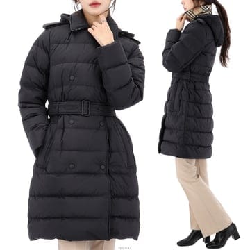 버버리 미드 렝스 나일론 후드 퍼퍼 코트 블랙