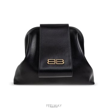 발렌시아가 BB 아이콘 로고 미디엄 클러치 백 블랙