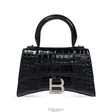 26 FW 발렌시아가 아워글래스 XS 로고 플라크 토트백 블랙 5928331LR6Y