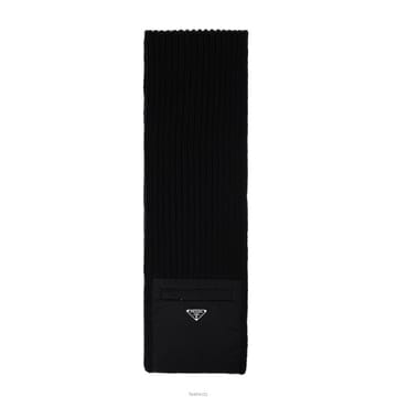 프라다 25FW 삼각로고 나일론 포켓 울 머플러 블랙 2FS106 1WTO F0002