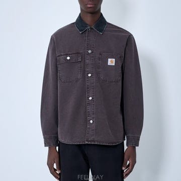 26 FW 칼하트 윕 Mitch 로고 패치 더블 포켓 데님 칼라 셔츠 자켓 I036262 3AN0J 03