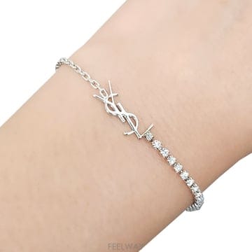 논현 더팩토리 26SS 생로랑 YSL 로고 카산드라 라인스톤 참 체인 브레이슬릿 팔찌 712345