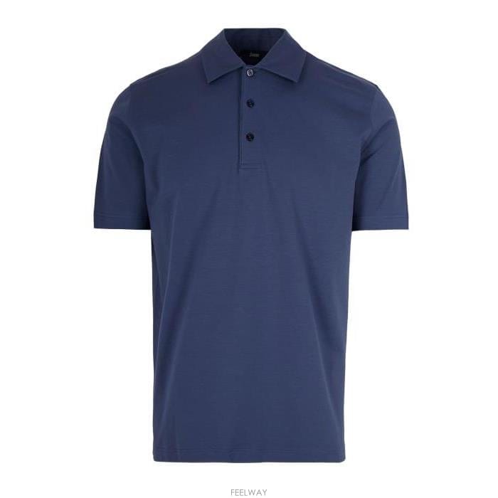 26 FW 에르노 쇼트슬리브 코튼 블렌드 폴로 셔츠 블루 JPL00142U52003