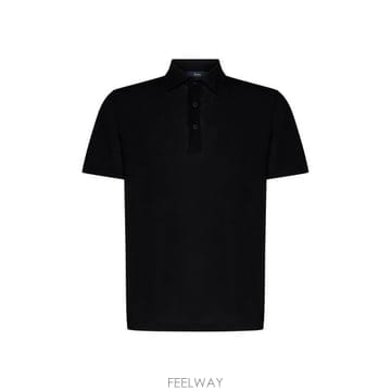 26 FW 에르노 버튼 디테일 숏슬리브 코튼 폴로셔츠 블랙 JPL00115U52005
