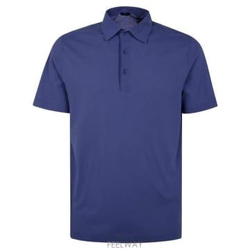 26 FW 에르노 버튼 디테일 숏슬리브 코튼 폴로셔츠 블루 JPL00115U52005096