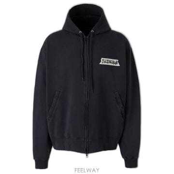 26 FW 발렌시아가 마스킹 테이프 오버사이즈 지퍼 후드티 블랙 850338TTVL7