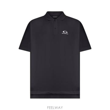 26 FW 발렌시아가 로고 엠브로이더드 숏슬리브 코튼 폴로셔츠 블랙 828531TTVT8