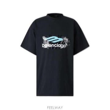 26 FW 발렌시아가 로고 프린트 라운드넥 티셔츠 블랙 850345TTVT4