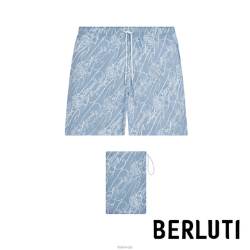 당일발송 25SS 벨루티 남성 스크리토 패턴 스윔 쇼츠 비치웨어 블루 Berluti R28MAU04