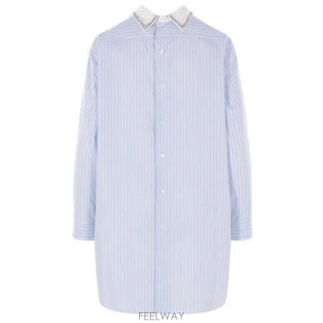 26 FW 프라다 로고 엠브로이더드 스트라이프 포플린 탑 F0C9N P953NR17ND
