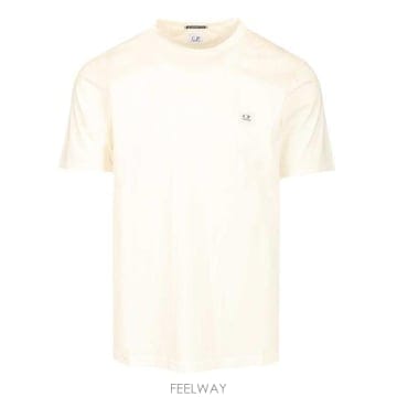 26 FW CP컴퍼니 로고 패치 크루넥 코튼 퓨어 티셔츠 화이트 19CMTS132A006374G