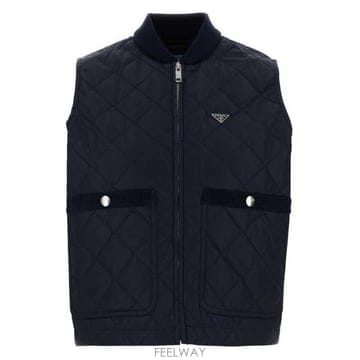 프라다 리나일론 골지 니트 퀼팅 베스트
