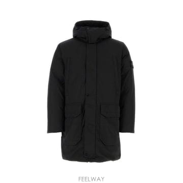 26 FW 스톤 아일랜드 후드 패디드 로고 자켓 블랙 811570726