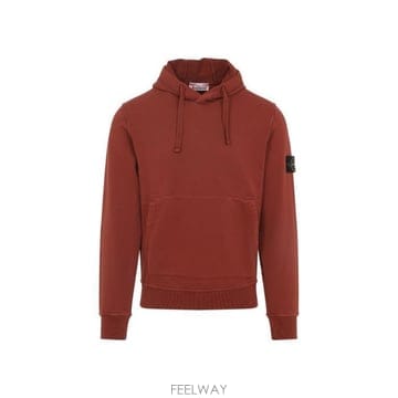 26 FW 스톤 아일랜드 로고 패치 드로스트링 코튼 퓨어 후드티 레드 L1S156100062S0051