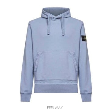 26 FW 스톤 아일랜드 로고 패치 드로스트링 코튼 후드티 블루 L1S156100062S0051