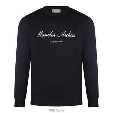 26 FW 몽클레어 로고 패치 라운드넥 스웨트셔츠 블랙 L10918G0001889A8F