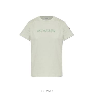 26 FW 몽클레어 엠브로이더드 톤온톤 로고 티셔츠 그린 L10938C0002189AUO
