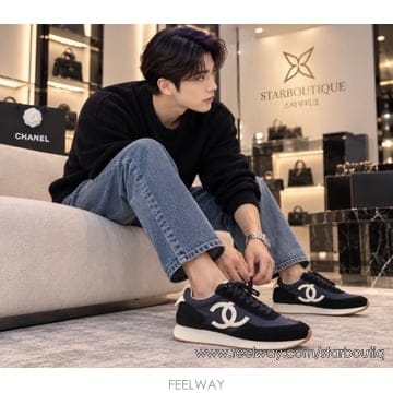 백화점풀셋♡26년최신 샤넬 네이비 화이트 CC 스니커즈