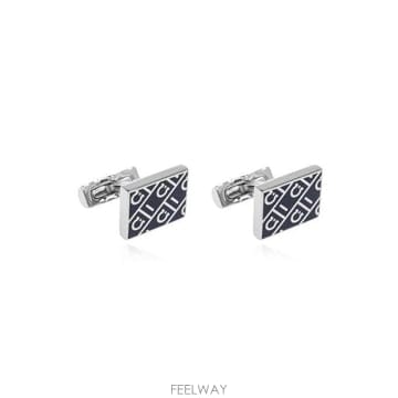 26 FW 페라가모 T바 패스너 스퀘어 패턴 커프스 버튼 네이비 7703980790993